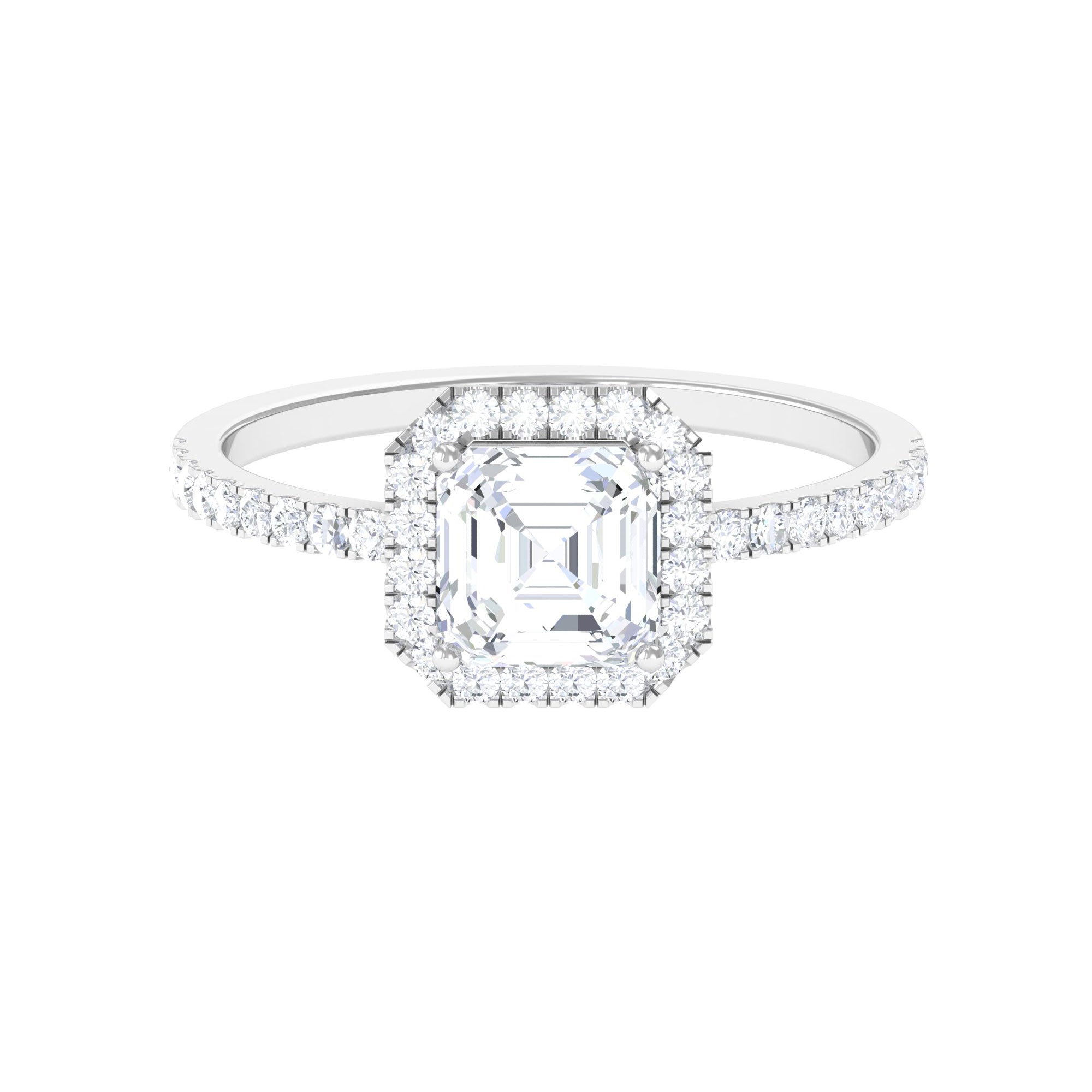 2.25 CT Asscher Cut Zircon Halo Engagement Ring in Gold Zircon - ( AAAA ) - Quality - Rosec Jewels