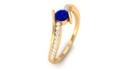 Round Blue Sapphire Bypass Engagement Ring with Diamond Blue Sapphire - ( AAA ) - Quality - Rosec Jewels
