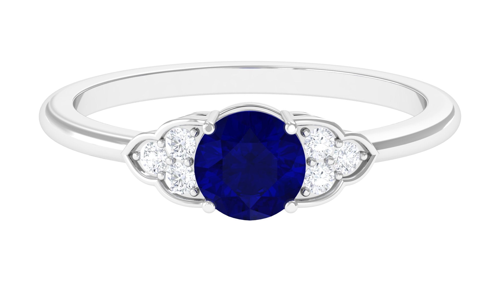 Natural Blue Sapphire and Diamond Trio Engagement Ring Blue Sapphire - ( AAA ) - Quality - Rosec Jewels