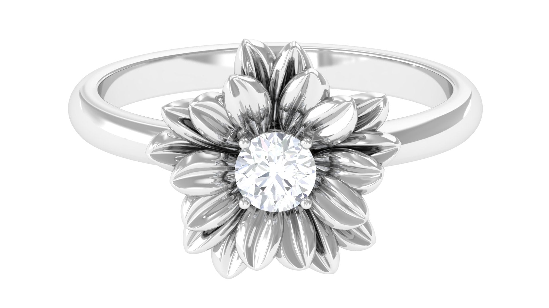 1/4 CT Round Cut Cubic Zirconia and Gold Flower Engagement Ring Zircon - ( AAAA ) - Quality - Rosec Jewels