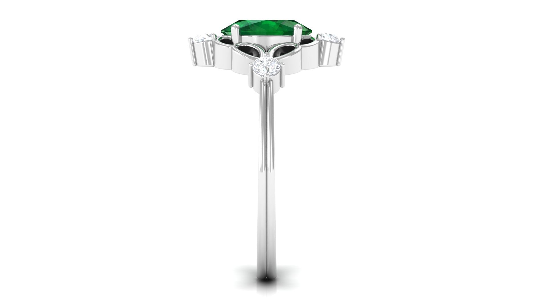 Oval Cut Solitaire Created Emerald Engagement Ring with Diamond Lab Created Emerald - ( AAAA ) - Quality - Rosec Jewels