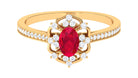 Vintage Style Lab-Created Ruby and Diamond Flower Engagement Ring Lab Created Ruby - ( AAAA ) - Quality - Rosec Jewels