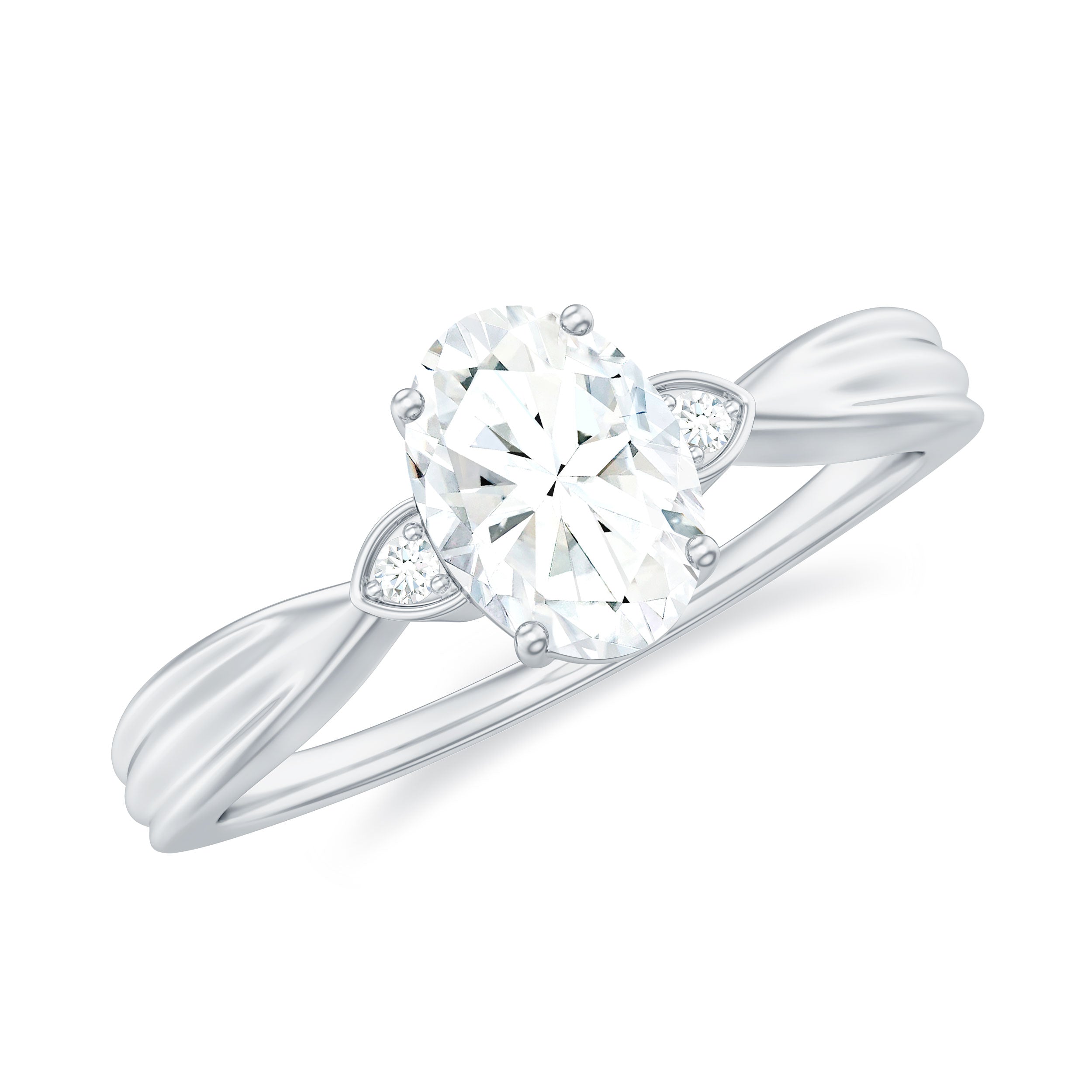 Oval Moissanite Simple Solitaire Engagement Ring Moissanite - ( D-VS1 ) - Color and Clarity - Rosec Jewels