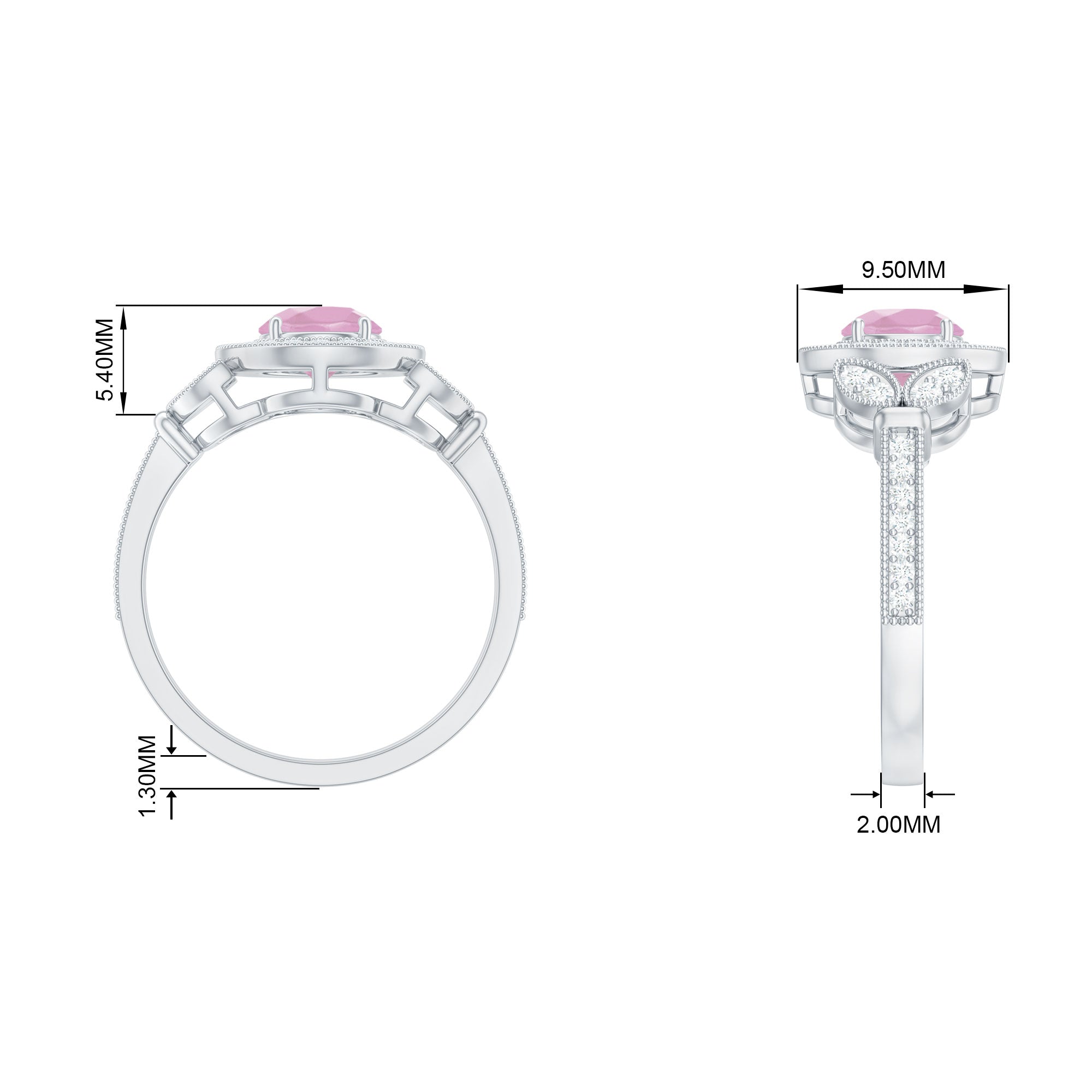 1.50 CT Vintage Inspired Rose Quartz Engagement Ring with Diamond Rose Quartz - ( AAA ) - Quality - Rosec Jewels
