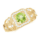 Vintage Peridot and Diamond Milgrain Engagement Ring Peridot - ( AAA ) - Quality - Rosec Jewels