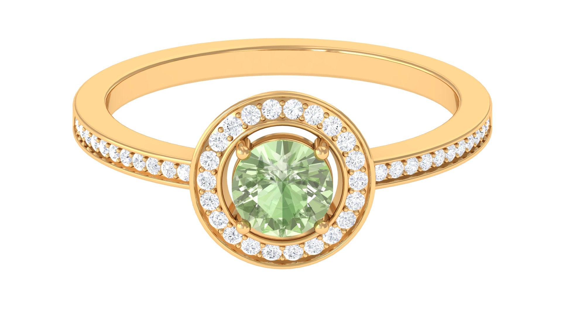 Round Green Sapphire and Diamond Floating Halo Engagement Ring Green Sapphire - ( AAA ) - Quality - Rosec Jewels
