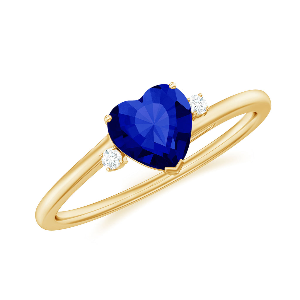Heart Shape Created Blue Sapphire Solitaire Engagement Ring with Diamond Lab Created Blue Sapphire - ( AAAA ) - Quality - Rosec Jewels