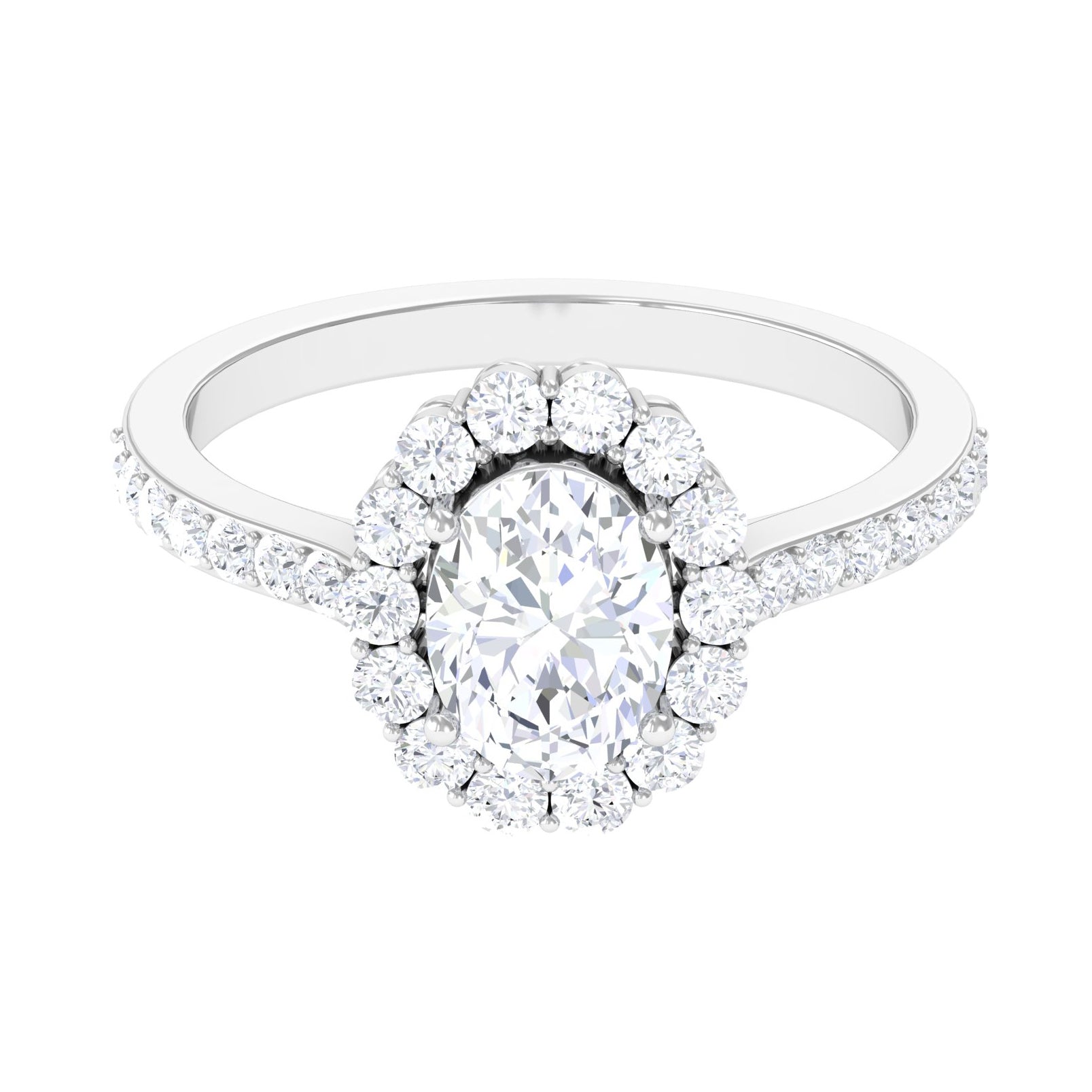 Oval Cut Certified Moissanite Classic Halo Engagement Ring Moissanite - ( D-VS1 ) - Color and Clarity - Rosec Jewels