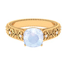 Cushion Cut Solitaire Moonstone Floral Engagement Ring with Diamond Moonstone - ( AAA ) - Quality - Rosec Jewels