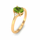 Oval Peridot Solitaire Ring with Diamond Accent Peridot - ( AAA ) - Quality - Rosec Jewels