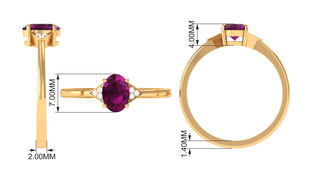 1 CT Oval Rhodolite Solitaire Ring with Diamond Accent Rhodolite - ( AAA ) - Quality - Rosec Jewels