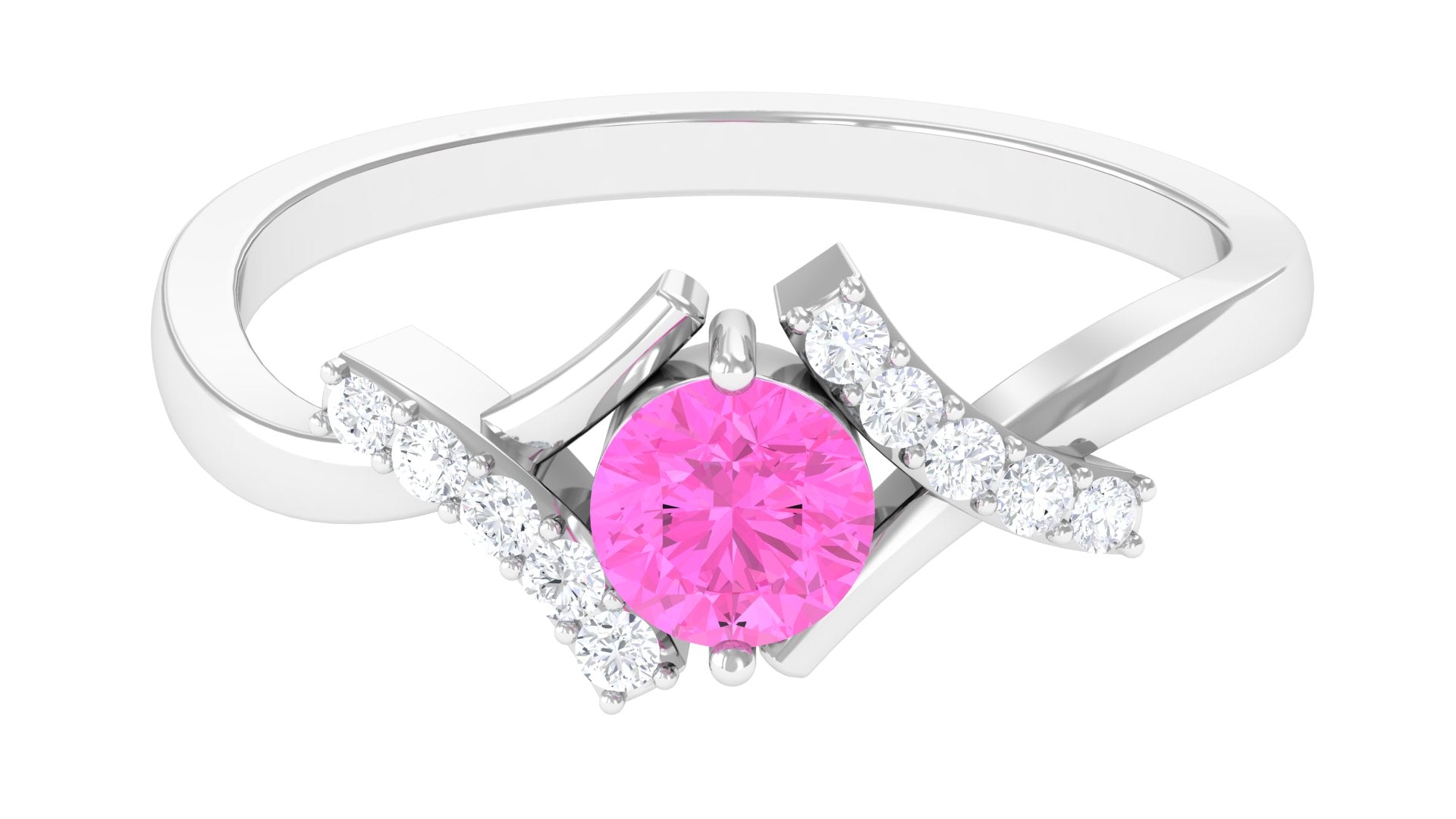 Pink Sapphire and Diamond Designer Promise Ring Pink Sapphire - ( AAA ) - Quality - Rosec Jewels