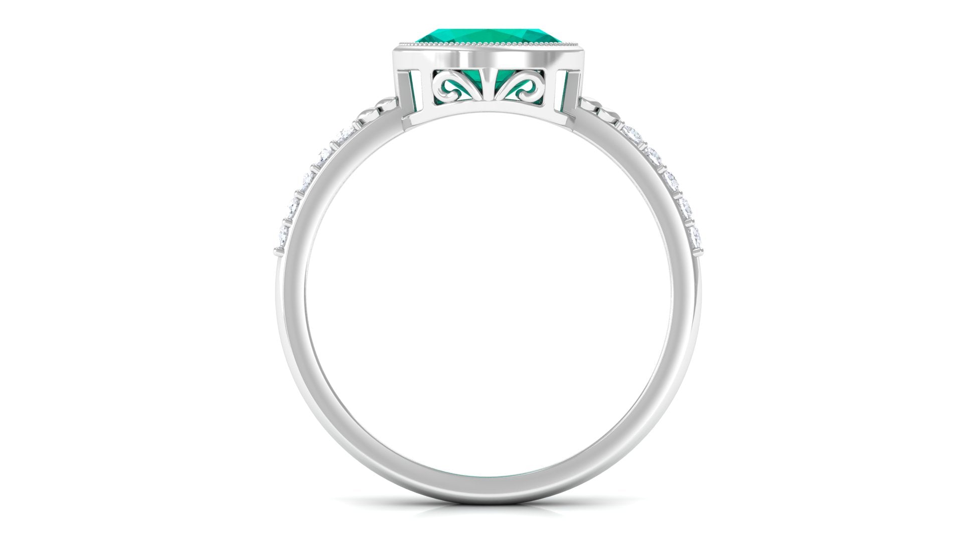 1 CT Oval Cut Emerald East West Engagement Ring with Diamond Emerald - ( AAA ) - Quality - Rosec Jewels