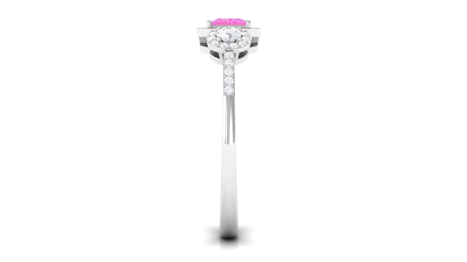 Princess Cut Pink Sapphire Engagement Ring with Diamond Halo Pink Sapphire - ( AAA ) - Quality - Rosec Jewels