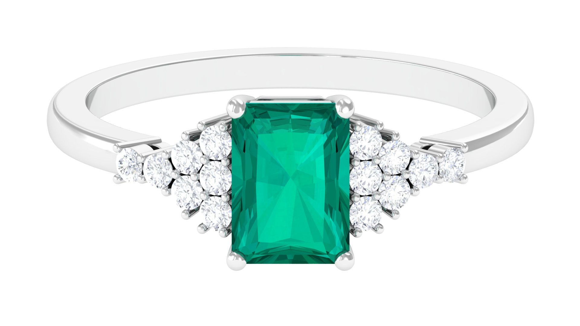 Octagon shape Emerald Solitaire Engagement Ring with Diamond Emerald - ( AAA ) - Quality - Rosec Jewels