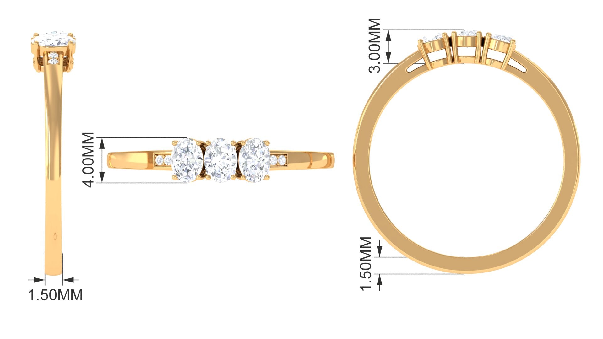 Oval Moissanite Three Stone Promise Ring in Gold Moissanite - ( D-VS1 ) - Color and Clarity - Rosec Jewels