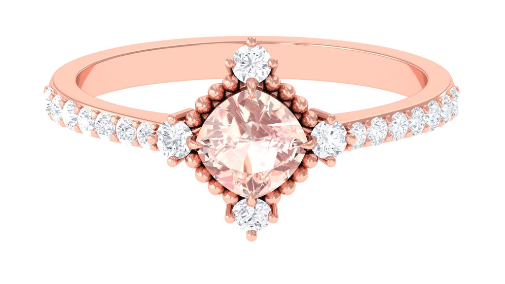 Cushion Cut Morganite Solitaire Engagement Ring with Diamond Side Stones Morganite - ( AAA ) - Quality - Rosec Jewels