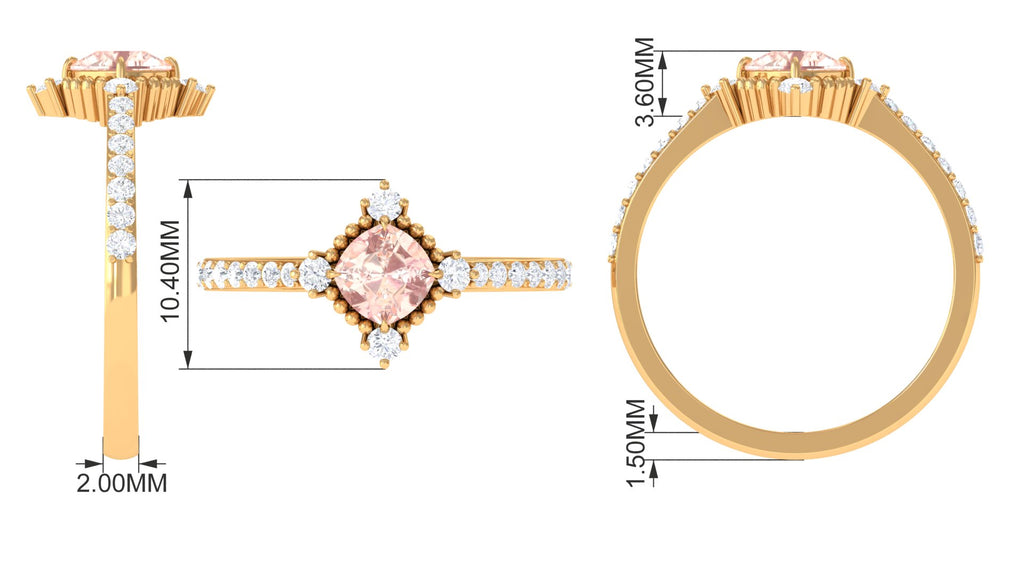 Cushion Cut Morganite Solitaire Engagement Ring with Diamond Side Stones Morganite - ( AAA ) - Quality - Rosec Jewels