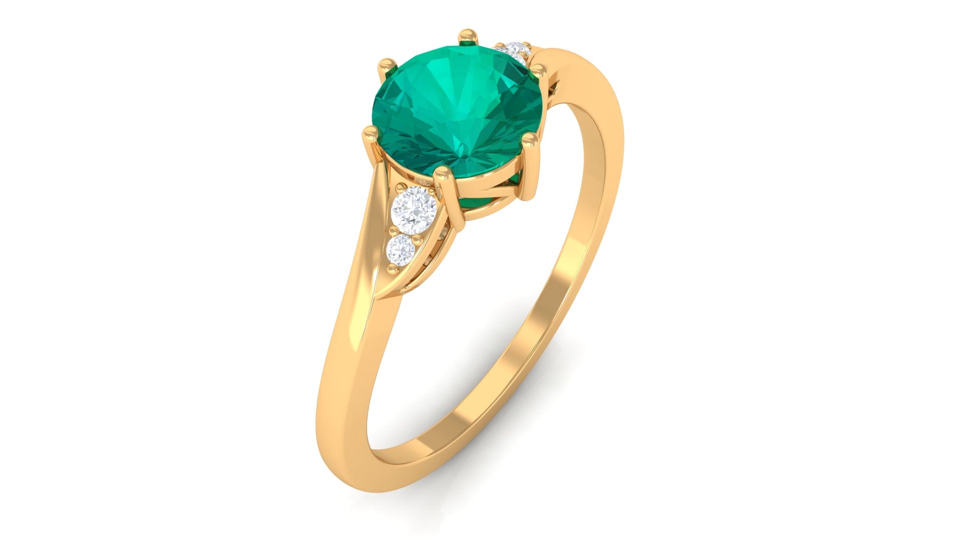 1 CT Round Emerald Solitaire Engagement Ring with Diamond Emerald - ( AAA ) - Quality - Rosec Jewels