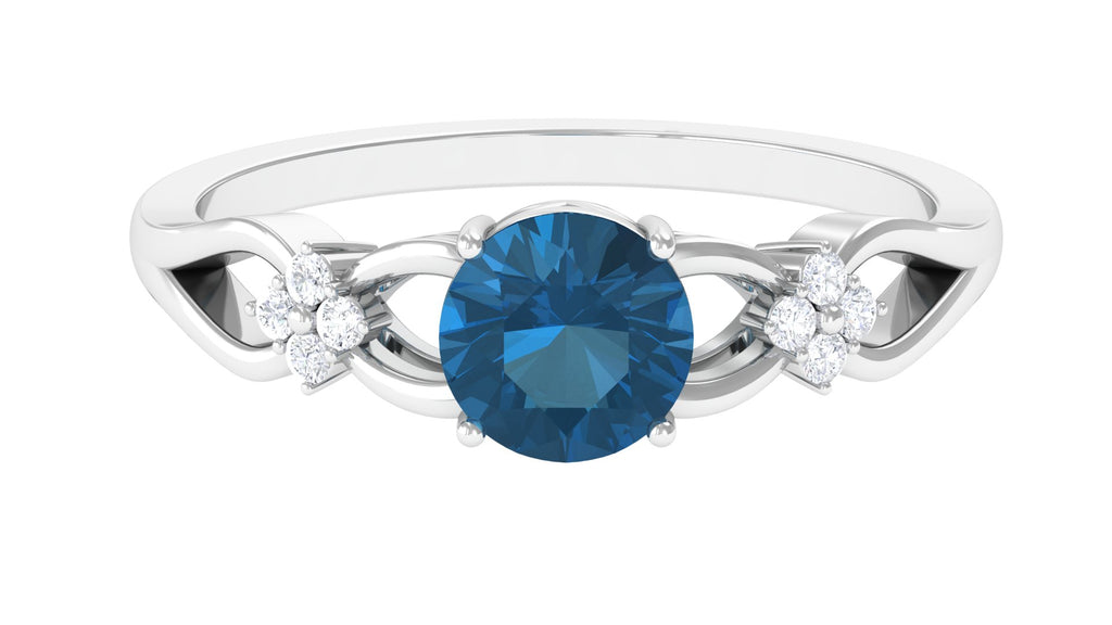Pure London Blue Topaz Floral and Diamond Solitaire Crossover Ring London Blue Topaz - ( AAA ) - Quality - Rosec Jewels