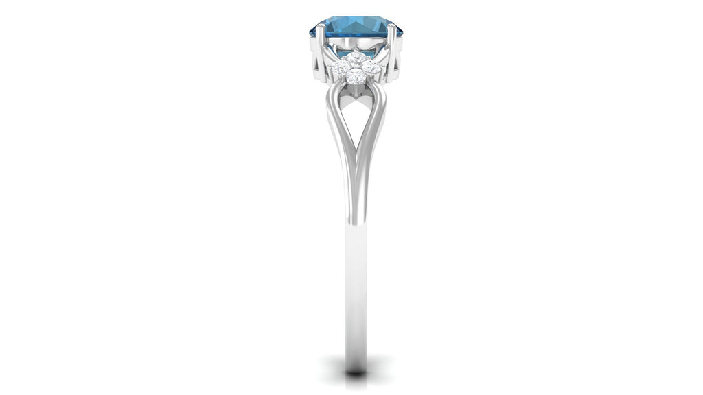 Pure London Blue Topaz Floral and Diamond Solitaire Crossover Ring London Blue Topaz - ( AAA ) - Quality - Rosec Jewels