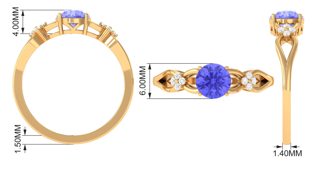 1.75 CT Pure Tanzanite Floral and Diamond Solitaire Crossover Ring Tanzanite - ( AAA ) - Quality - Rosec Jewels
