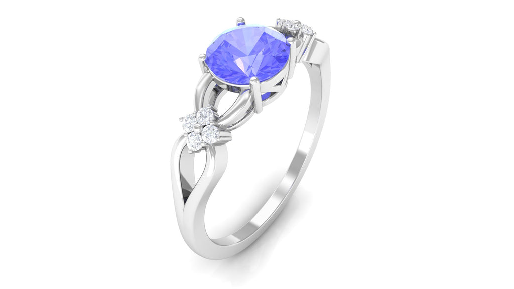 1.75 CT Pure Tanzanite Floral and Diamond Solitaire Crossover Ring Tanzanite - ( AAA ) - Quality - Rosec Jewels