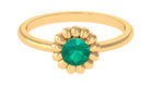 Gold Flower Ring with Round Cut Solitaire Emerald Emerald - ( AAA ) - Quality - Rosec Jewels