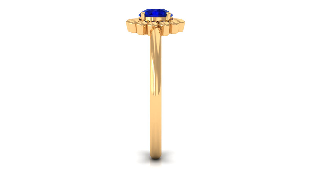 5 MM Round Lab Created Blue Sapphire Gold Floral Solitaire Ring in Prong Setting Lab Created Blue Sapphire - ( AAAA ) - Quality - Rosec Jewels