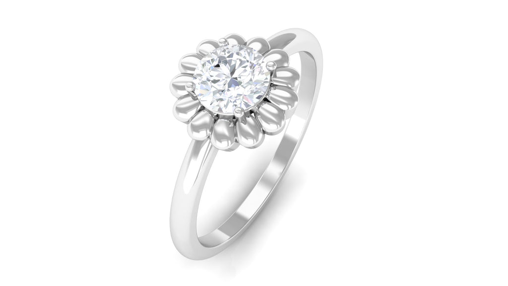 Zircon Floral Solitaire Ring Zircon - ( AAAA ) - Quality - Rosec Jewels