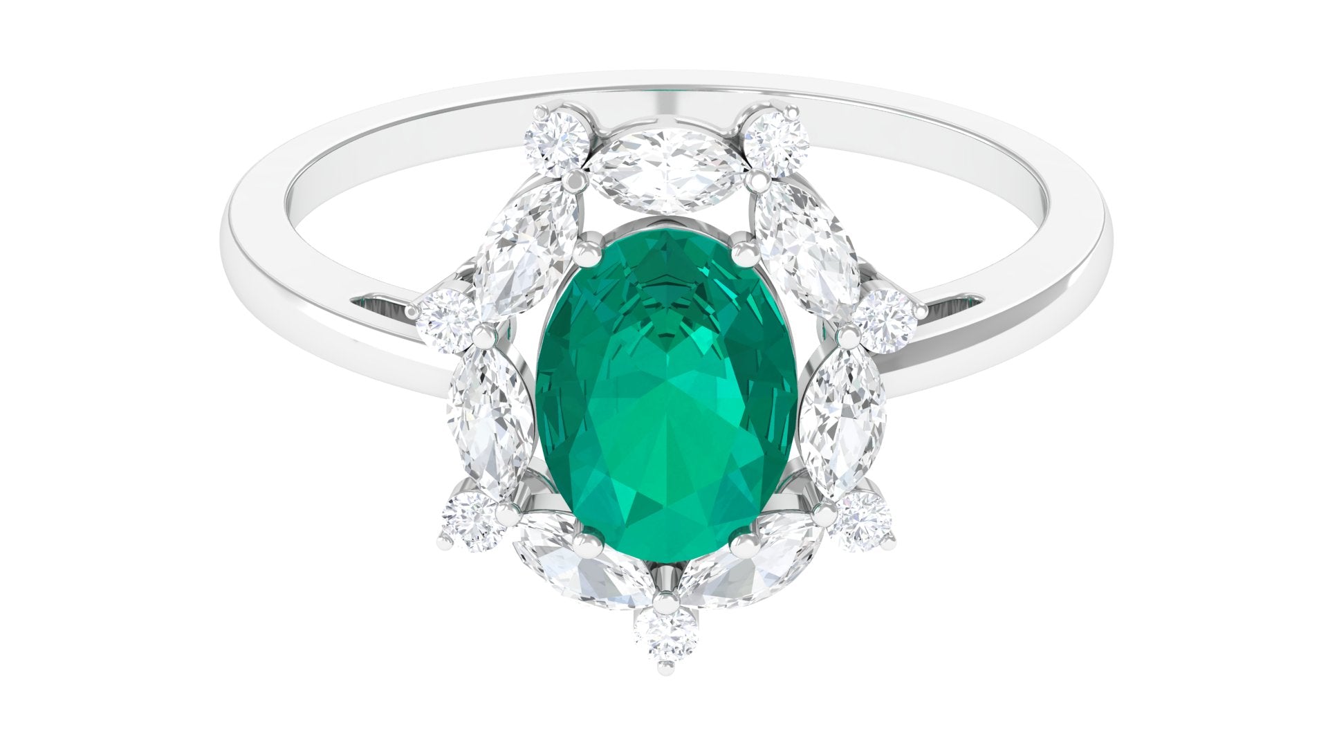 2 CT Oval Emerald Designer Halo Engagement Ring with Moissanite Emerald - ( AAA ) - Quality - Rosec Jewels