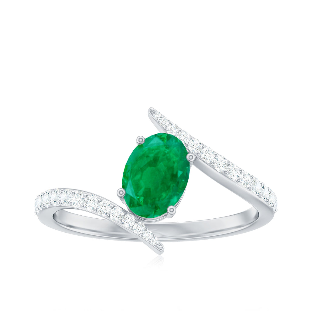 1.25 CT Oval Emerald Solitaire Bypass Ring with Diamond Emerald - ( AAA ) - Quality - Rosec Jewels