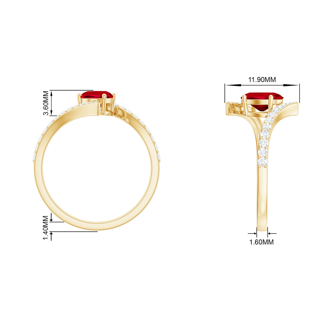 1.5 CT Oval Lab Created Ruby Solitaire Bypass Ring with Diamond Lab Created Ruby - ( AAAA ) - Quality - Rosec Jewels