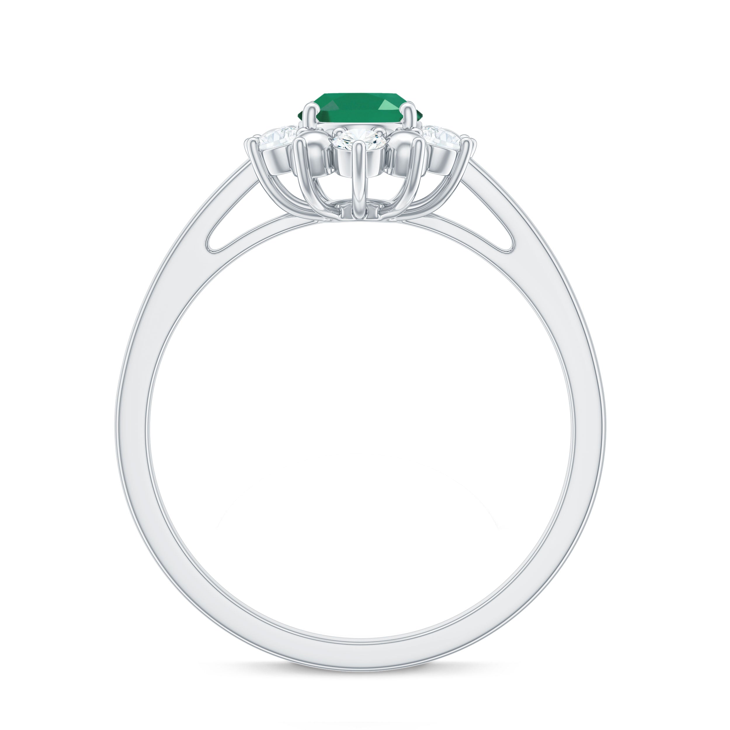 1 CT Oval Emerald Floral Halo Engagement Ring with Diamond Emerald - ( AAA ) - Quality - Rosec Jewels