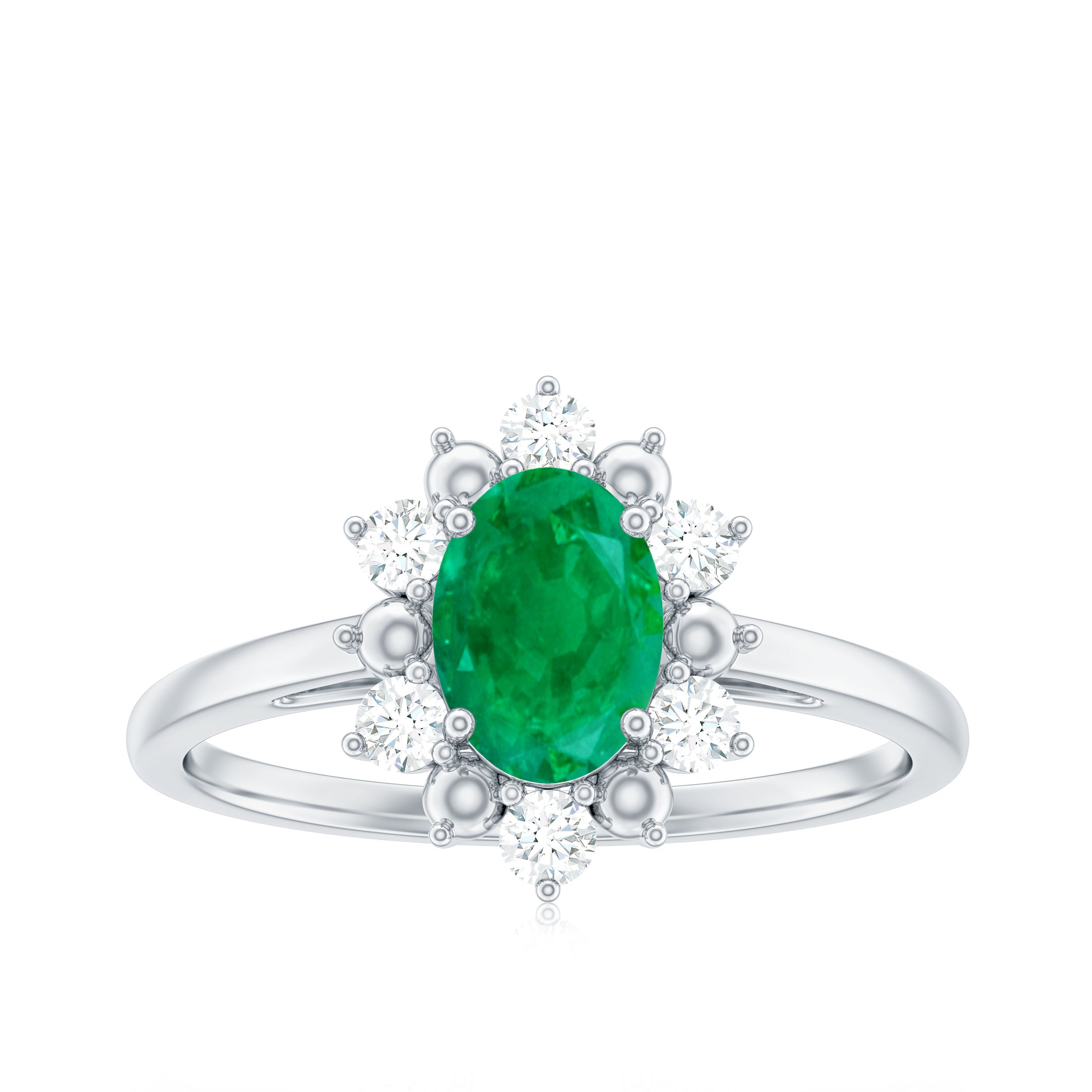 1 CT Oval Emerald Floral Halo Engagement Ring with Diamond Emerald - ( AAA ) - Quality - Rosec Jewels