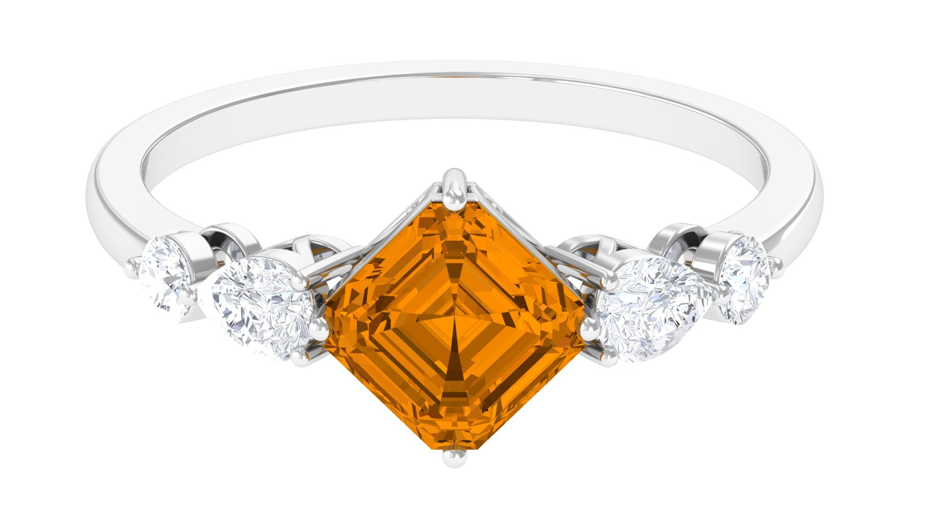 Simple Asscher Cut Citrine Solitaire Engagement Ring with Moissanite Citrine - ( AAA ) - Quality - Rosec Jewels