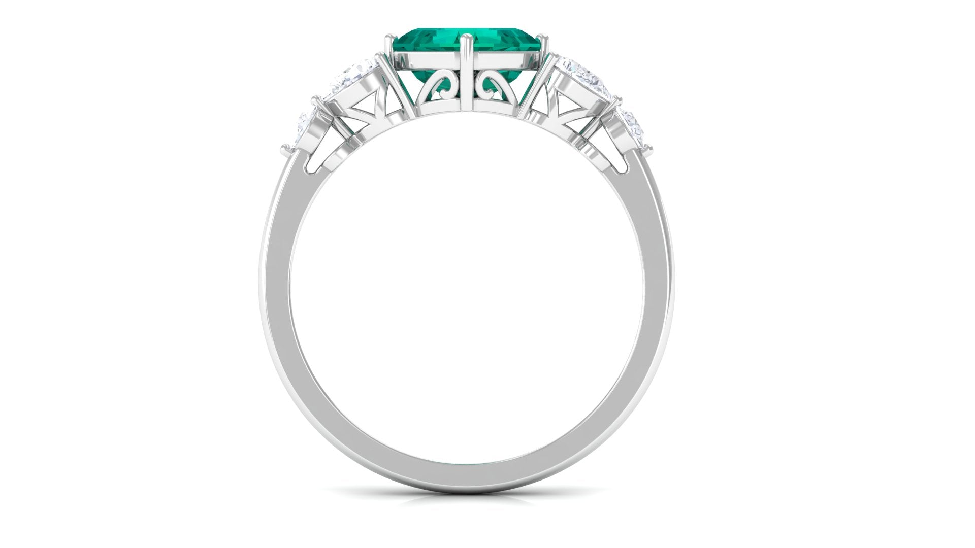Simple Asscher shape Emerald Solitaire Engagement Ring with Diamond Emerald - ( AAA ) - Quality - Rosec Jewels