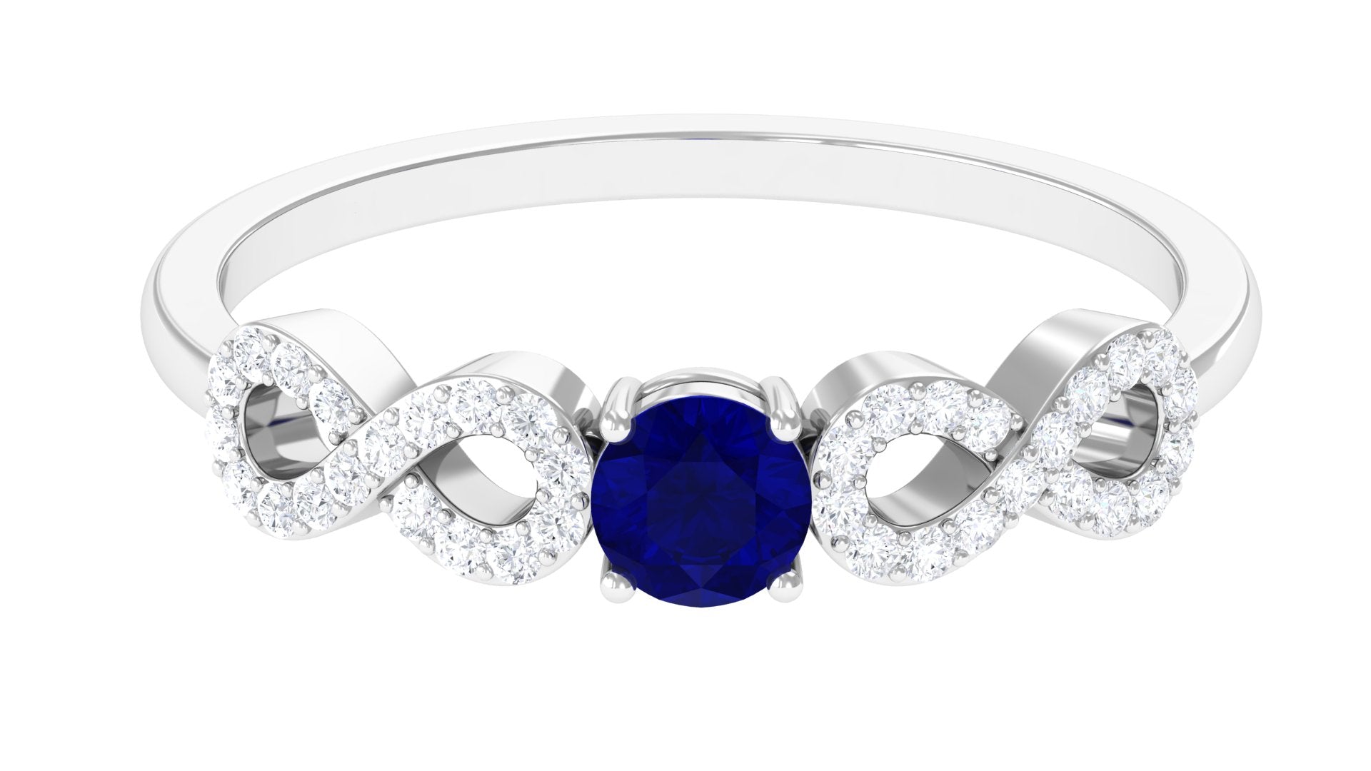 Round Blue Sapphire Solitaire Ring with Infinity Diamond Blue Sapphire - ( AAA ) - Quality - Rosec Jewels