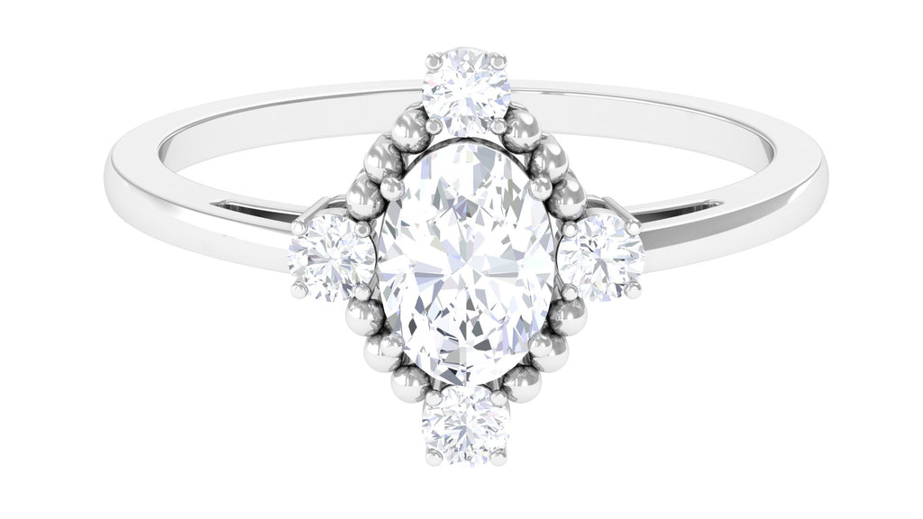 Oval Shape Moissanite Solitaire Vintage Engagement Ring Moissanite - ( D-VS1 ) - Color and Clarity - Rosec Jewels