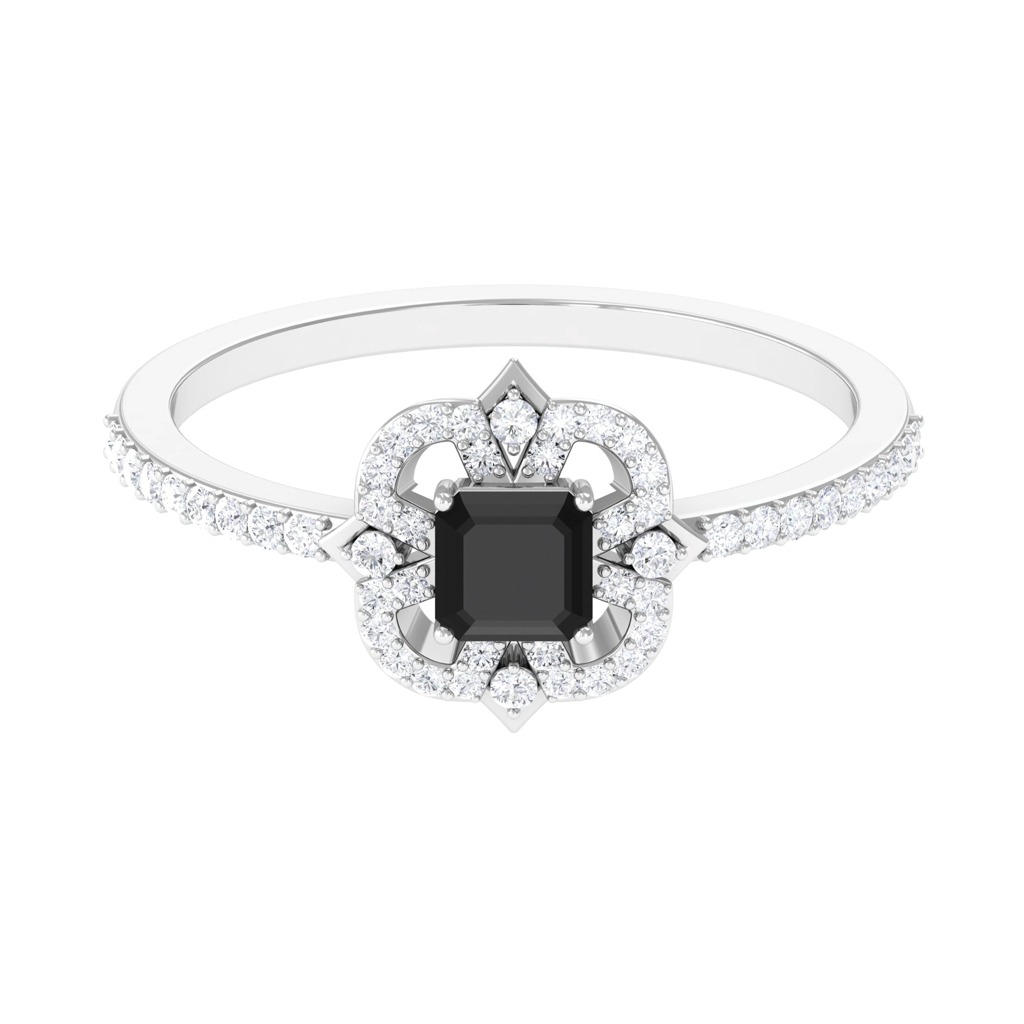 Asscher Cut Black Diamond Statement Engagement Ring with Moissanite Black Diamond - ( AAA ) - Quality - Rosec Jewels