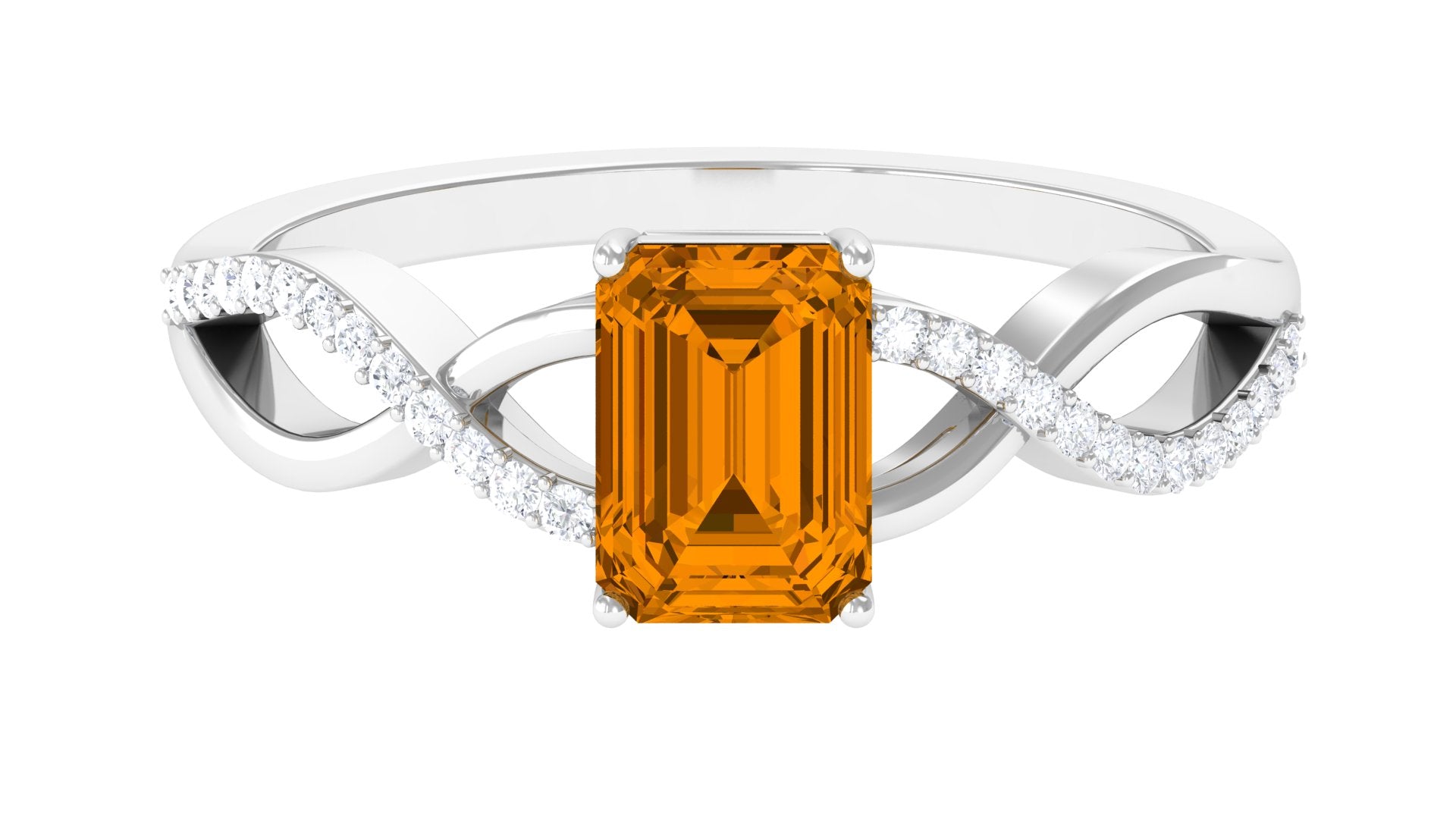 Emerald Cut Citrine and Diamond Crossover Engagement Ring Citrine - ( AAA ) - Quality - Rosec Jewels