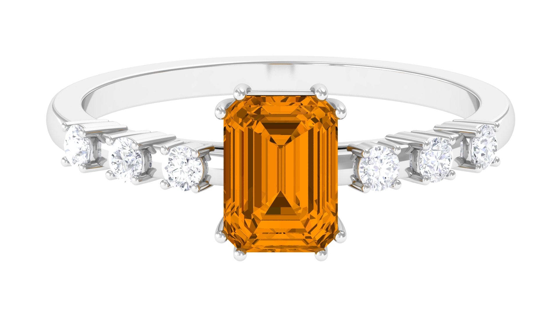 2 CT Emerald Cut Citrine and Diamond Solitaire Engagement Ring Citrine - ( AAA ) - Quality - Rosec Jewels