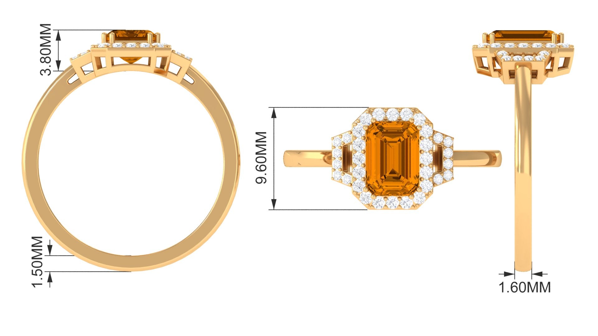 Emerald Cut Citrine and Diamond Statement Engagement Ring Citrine - ( AAA ) - Quality - Rosec Jewels