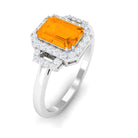 Emerald Cut Fire Opal Statement Engagement Ring with Diamond Fire Opal - ( AAA ) - Quality - Rosec Jewels