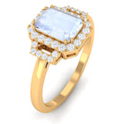 Emerald Cut Moonstone Halo Engagement Ring with Diamond Moonstone - ( AAA ) - Quality - Rosec Jewels