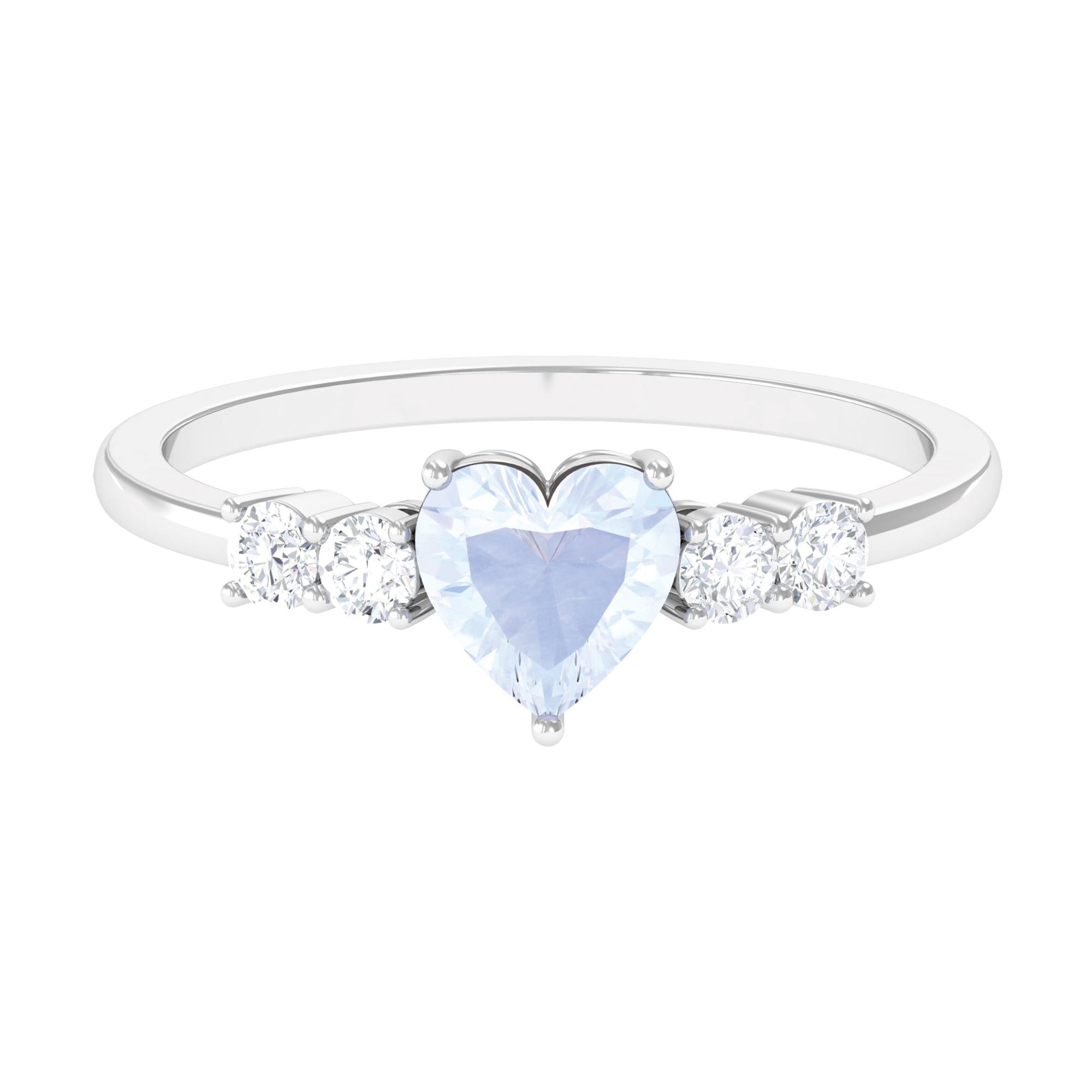 Heart Shape Moonstone Solitaire Promise Ring with Diamond Moonstone - ( AAA ) - Quality - Rosec Jewels