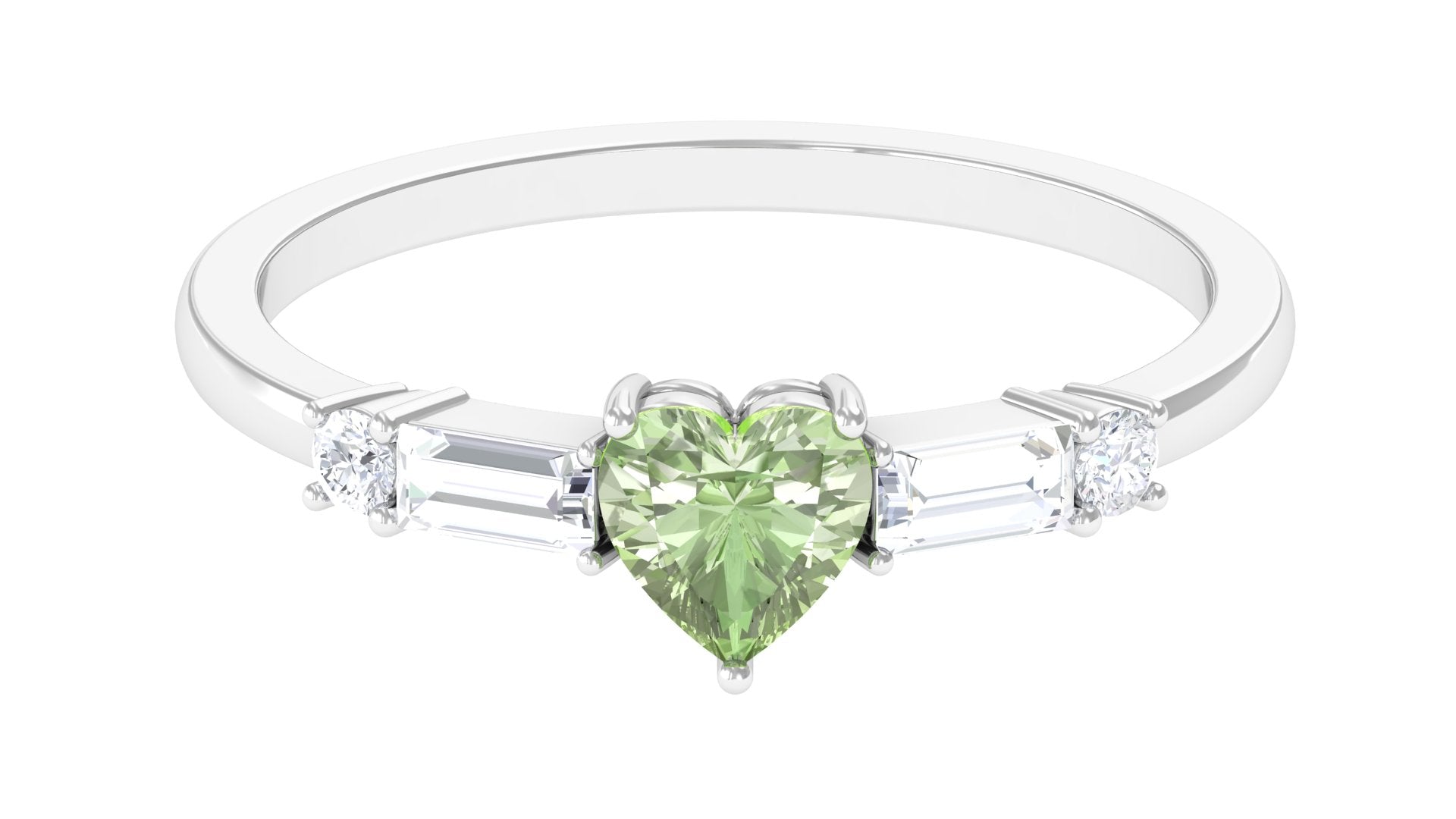Heart Shape Green Sapphire Solitaire Promise Ring with Diamond Green Sapphire - ( AAA ) - Quality - Rosec Jewels