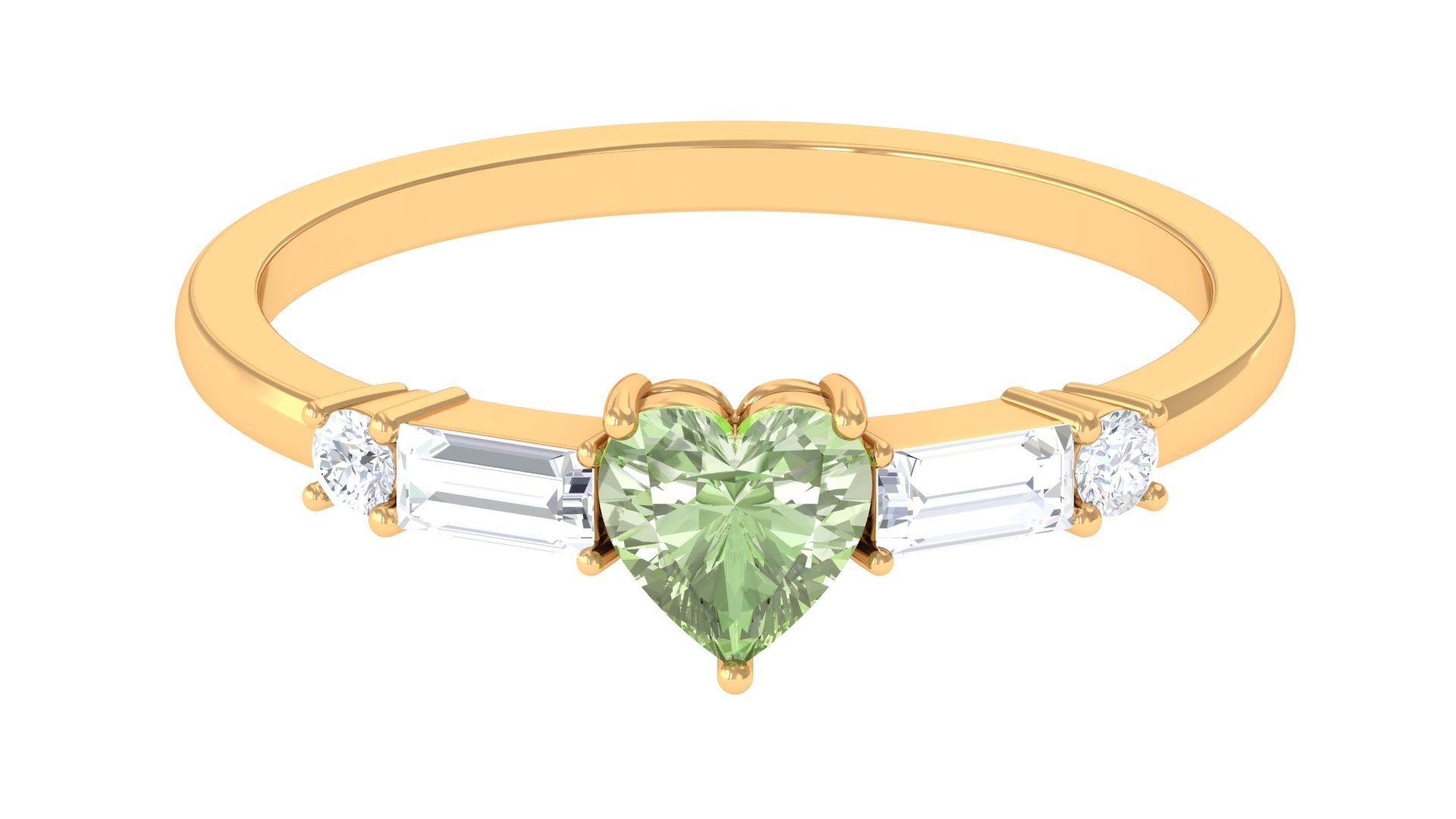 Heart Shape Green Sapphire Solitaire Promise Ring with Diamond Green Sapphire - ( AAA ) - Quality - Rosec Jewels