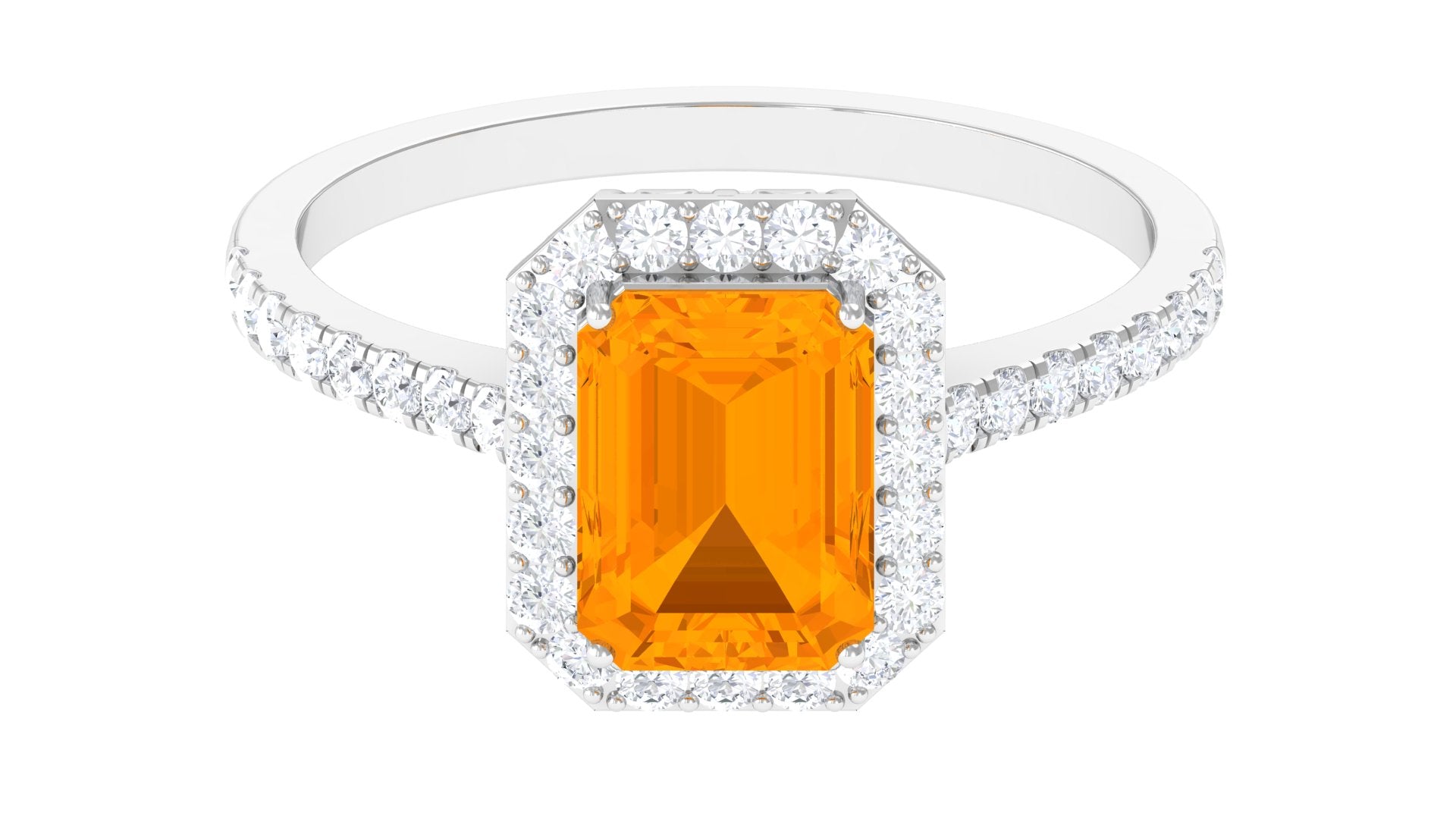 Emerald Cut Fire Opal Simple Engagement Ring with Diamond Halo Fire Opal - ( AAA ) - Quality - Rosec Jewels
