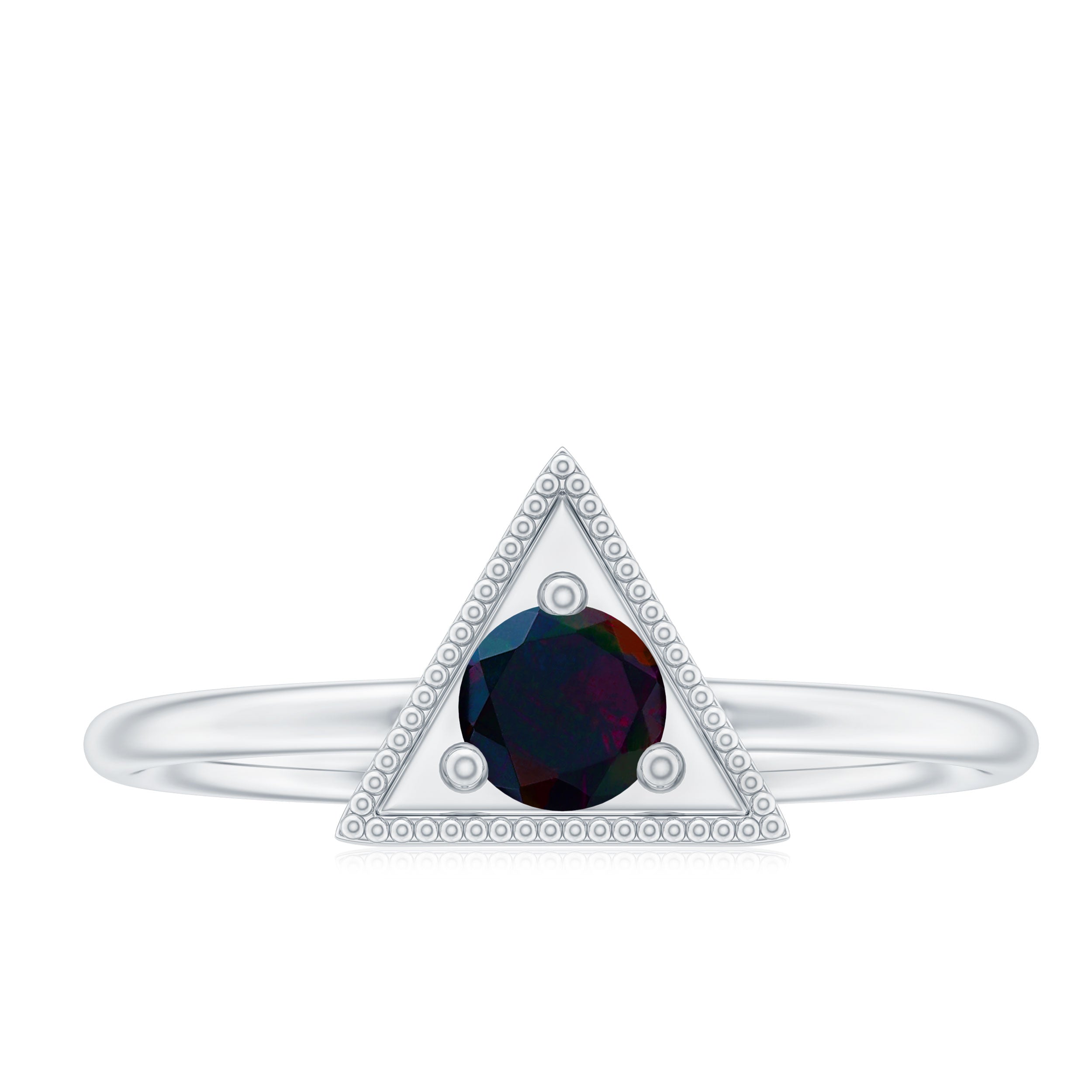 1/4 CT Round Black Opal Gold Triangle Minimal Promise Ring Black Opal - ( AAA ) - Quality - Rosec Jewels